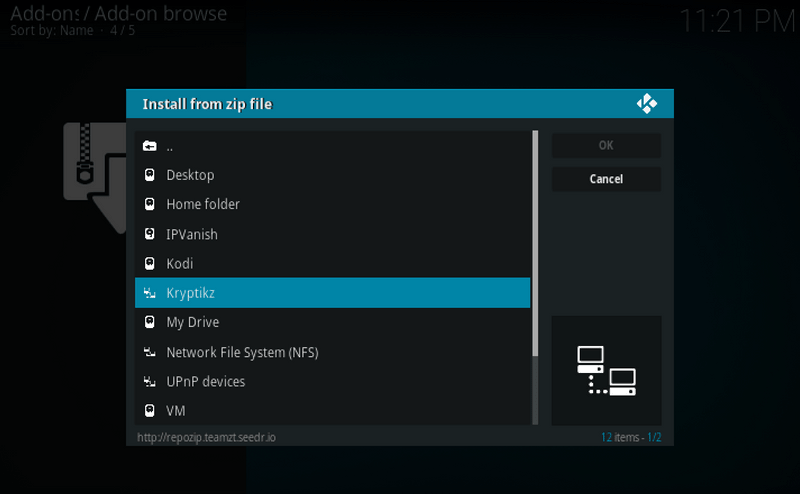 Kryptikz ZT Kodi Build zip file installation