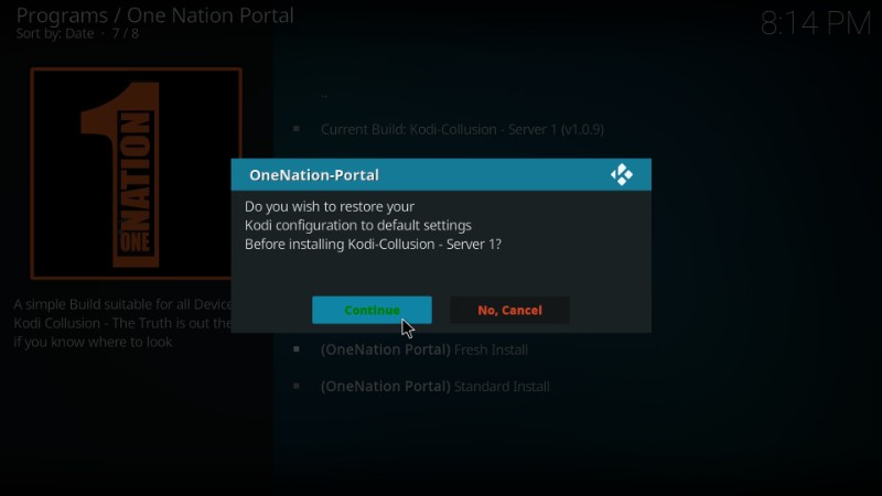 restore kodi for build installation