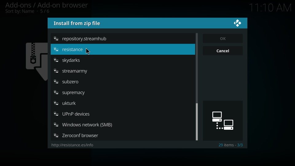 how to install resistance on kodi