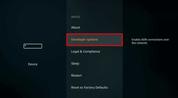 Select Developers Option