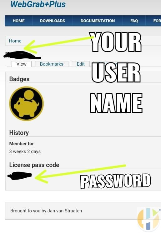 webgrab plus forum user name and password