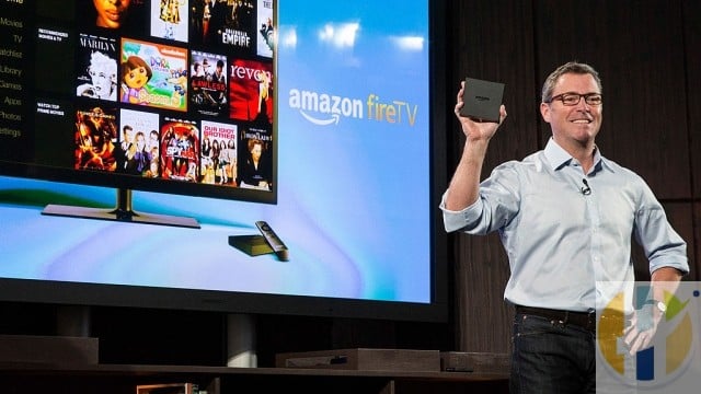 Amazon’s Peter Larsen, displays the Amazon Fire TV (Photo: Getty)