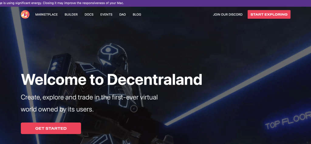 decentraland crypto game home page