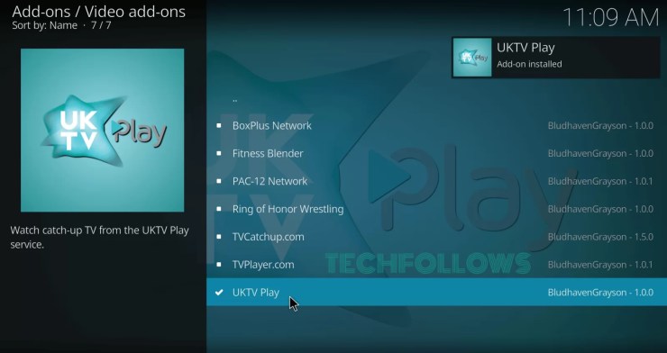 after installation, stream UKTV Play Kodi Addon.