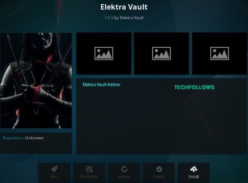 Tap Install Button to install Elektra Vault Kodi Addon