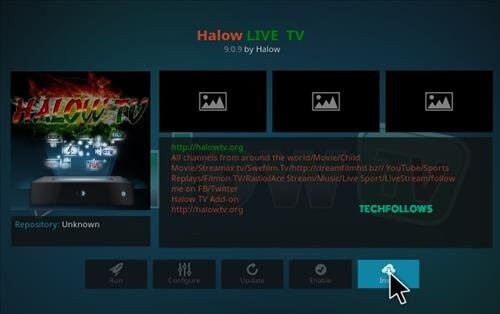 tap install to get Halow Live TV Kodi Addon