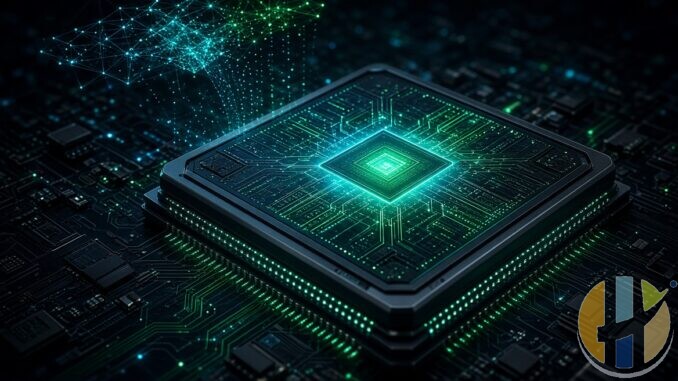 AI processor with green circuit details