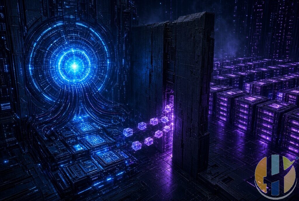 Strong visual metaphor showing the bottleneck between compute and memory