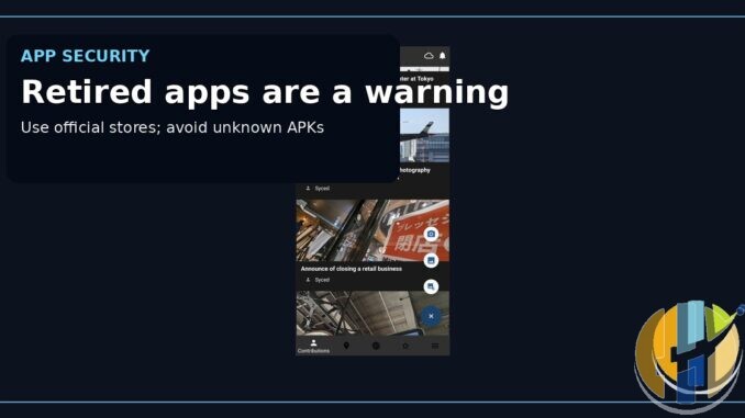 Real Wikimedia Commons Android app screenshot presented with an app-security/retirement caption; no APK or brand mark was generated.