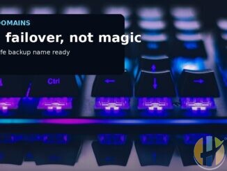 Real illuminated network keyboard photograph used as a spare-domain/DNS failover visual.