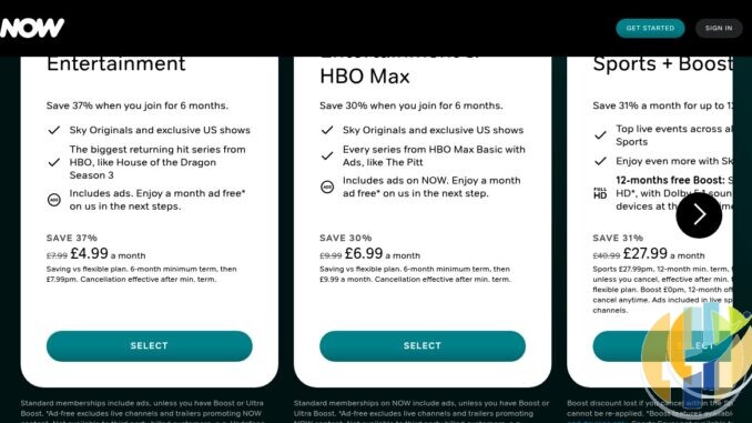 NOW UK Entertainment Saver £4.99 for six months, prices checked 10 September 2026