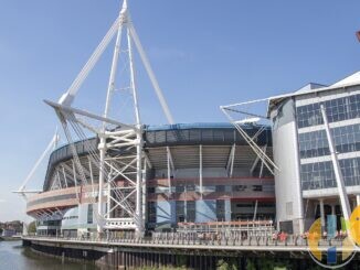 Principality Stadium in Cardiff on a sunny day, venue for Fury vs Joshua on 11 December 2026