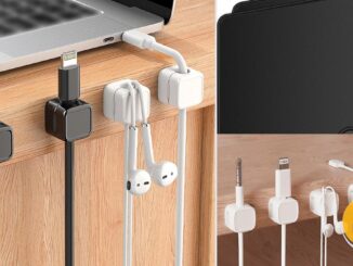 Desk tidy with magnetic cable clips, mouse mat and coiled leads, husham.com stamp, September 2026