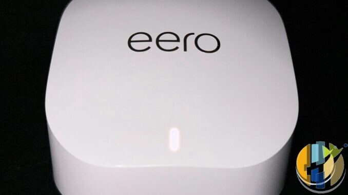 Real eero 6+ mesh Wi-Fi node product photo — tri-band mesh hardware class used for multi-room 4K streaming upgrades; no forged Wi-Fi 7 brand marks.