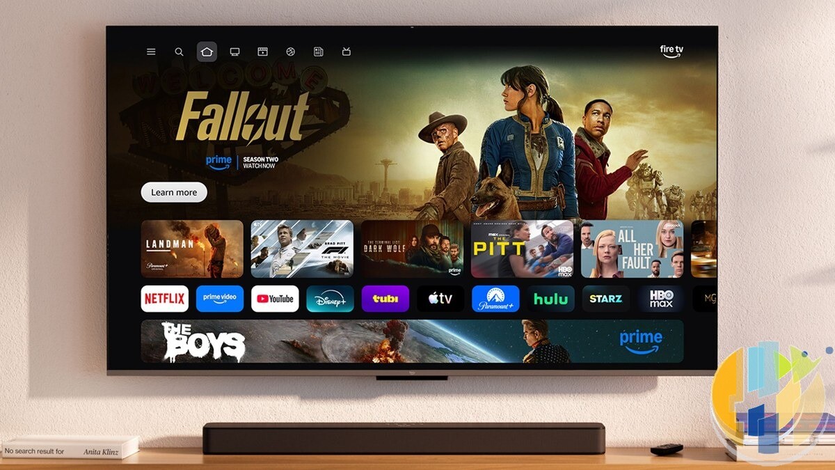 Fire TV home interface on living-room TV; Amazon Fire TV Beta Access context September 2026