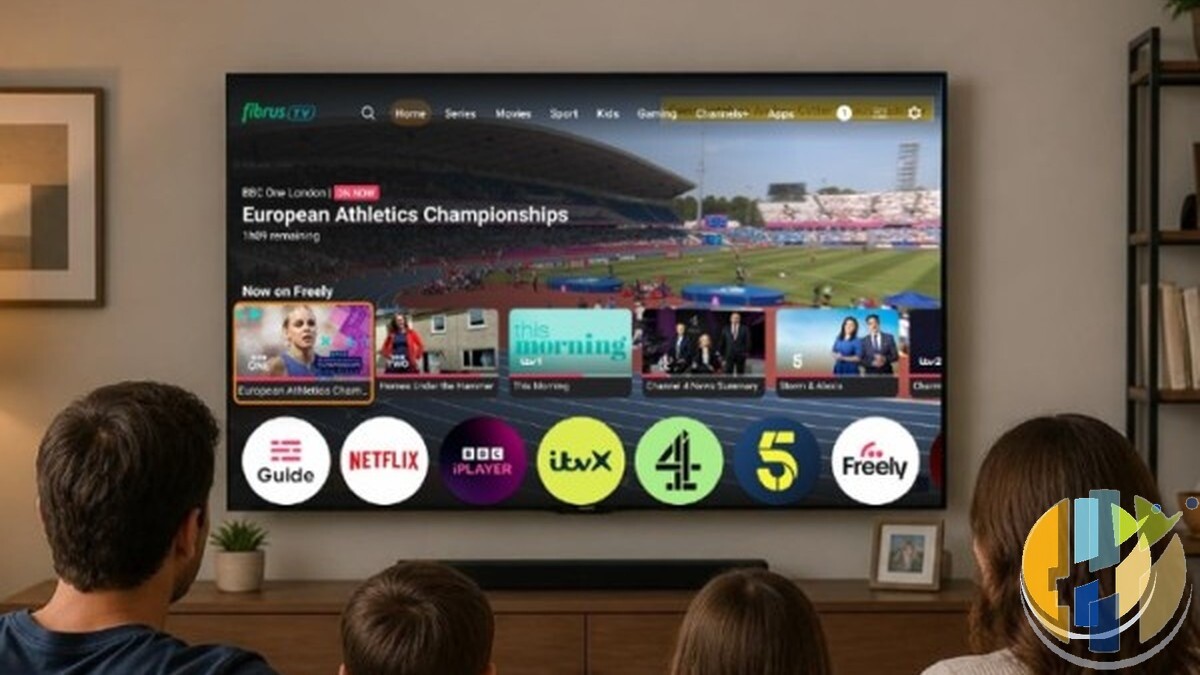 Fibrus TV living-room Freely interface on Netgem PLEIO; Northern Ireland and Cumbria launch September 2026