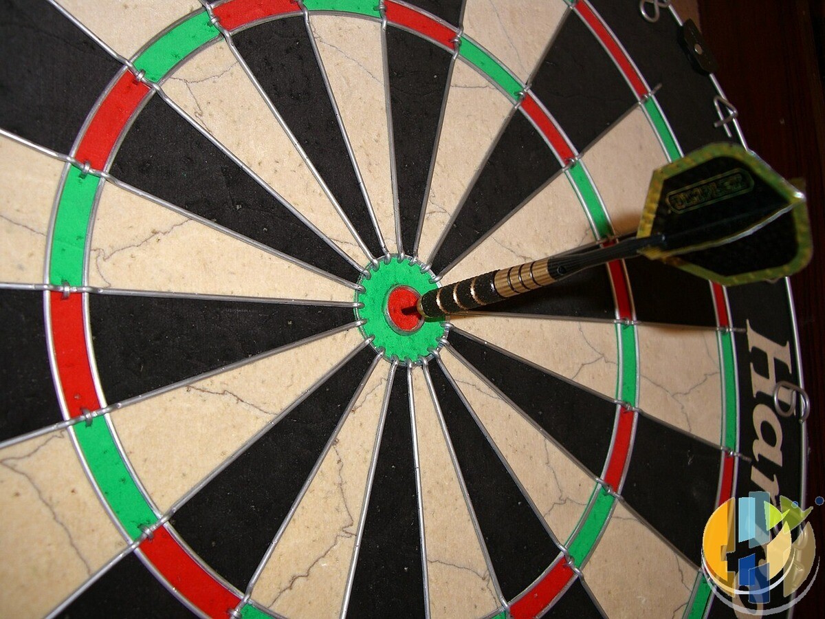 Close-up of a bristle dartboard bullseye