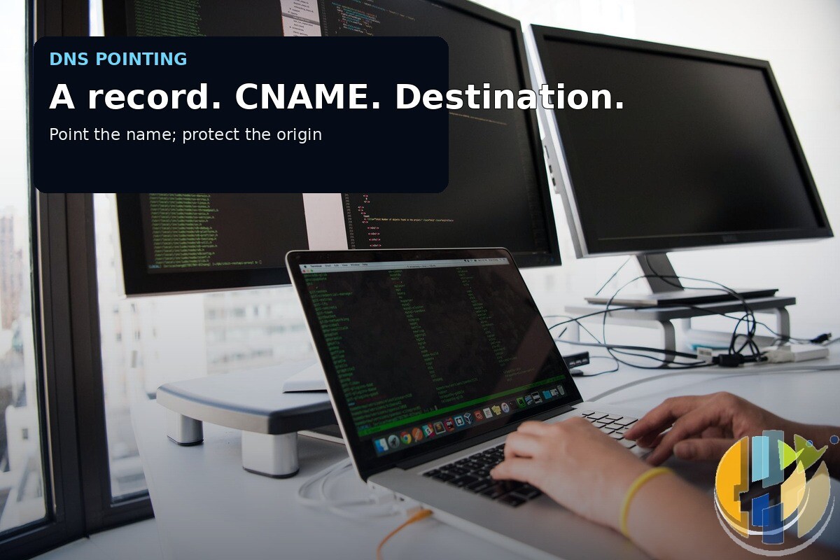 Real developer workstation photograph used to explain DNS pointing and destination records.