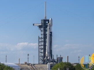 SpaceX Falcon 9 rocket on the launch pad at Kennedy Space Center before launching Intuitive Machines' IM-2 Athena lander