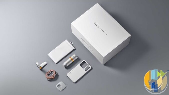 OPPO Hasselblad Teleconverter Kit contents laid out next to its box, official OPPO product image