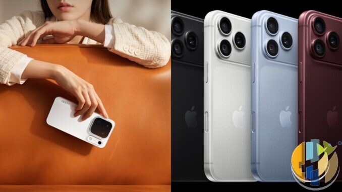 OPPO Find X10 Pro Max in white next to the iPhone 18 Pro colour line-up, official OPPO and Apple press images