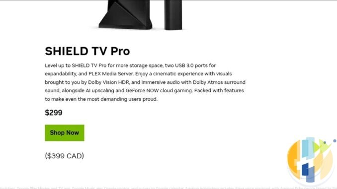 NVIDIA SHIELD TV Pro shop block on nvidia.com showing the $299 US MSRP after the 2 October 2026 price hike