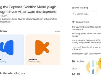 Google Open Source Blog post introducing the Elephant-Goldfish Model plugin, with the blue Elephant and orange Goldfish artwork under the headline