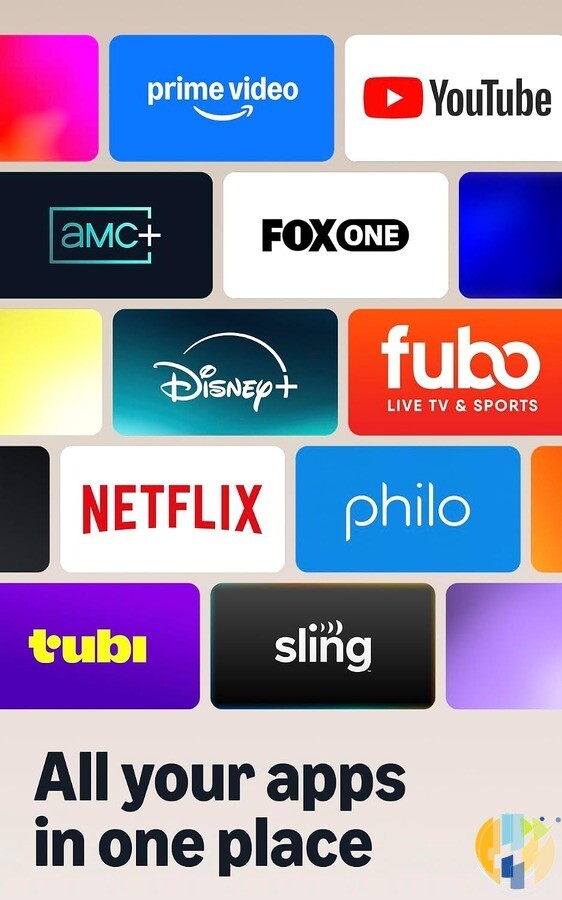 Amazon listing image for the new Fire TV Stick 4K showing colourful app tiles and the words All your apps in one place